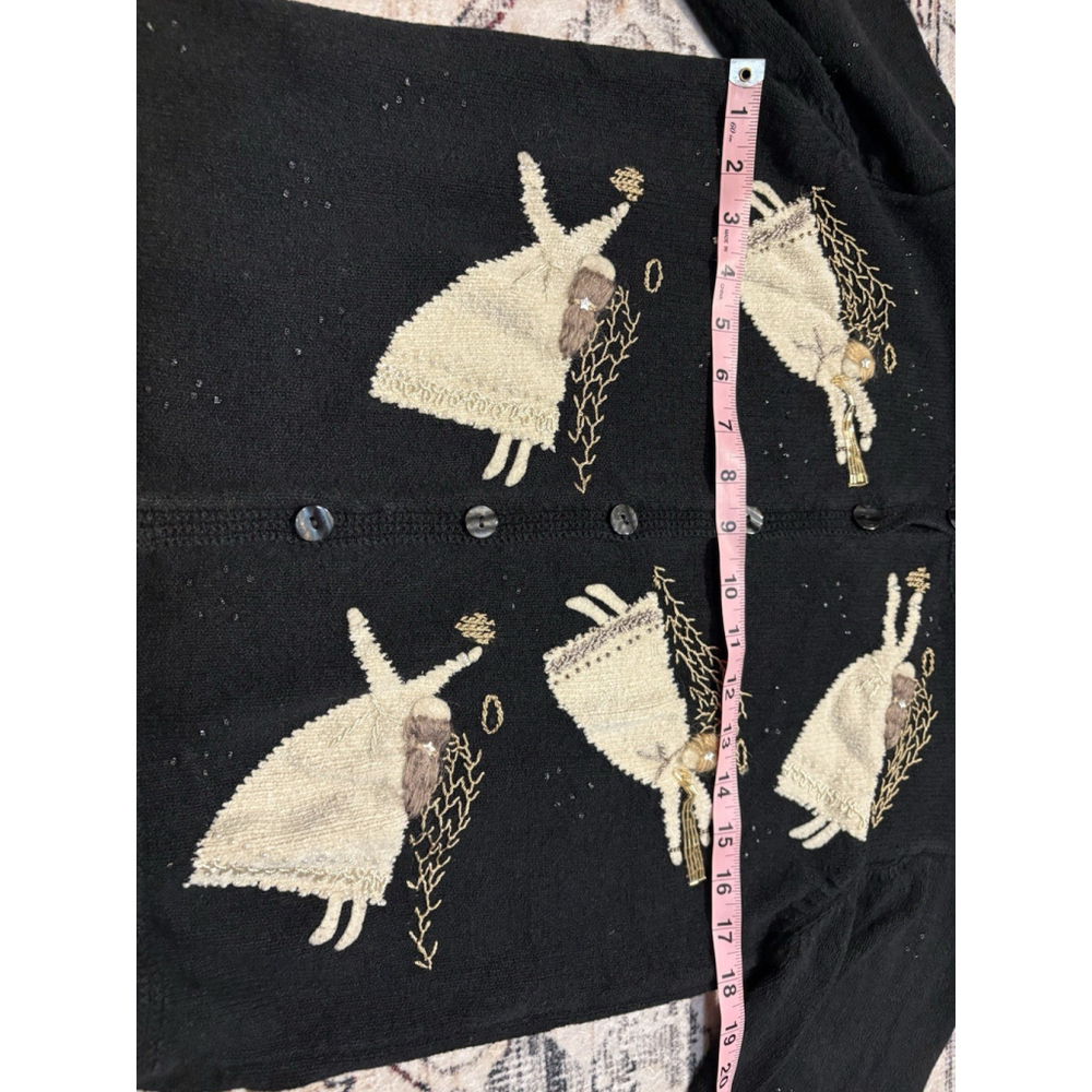 Vintage Button Up Cardigan Sweater Black Angels Embroidery Beaded P Sm - Picture 7 of 10